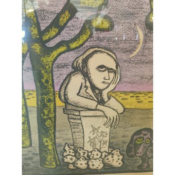 LITOGRAFIA Giuseppe Viviani IL POETA 1962 Stampa Multiplo Numerata 48/170 colori