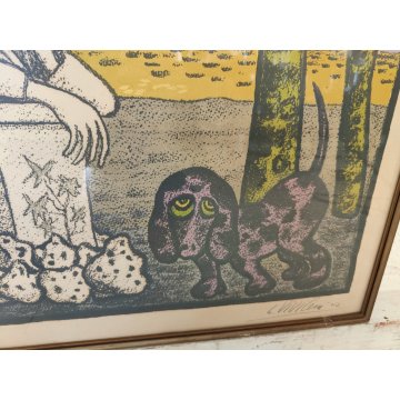 LITOGRAFIA Giuseppe Viviani IL POETA 1962 Stampa Multiplo Numerata 48/170 colori