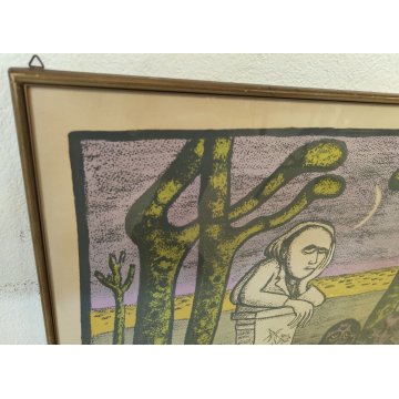 LITOGRAFIA Giuseppe Viviani IL POETA 1962 Stampa Multiplo Numerata 48/170 colori
