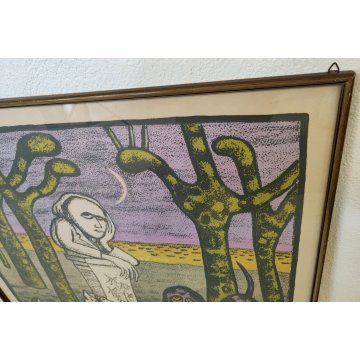 LITOGRAFIA Giuseppe Viviani IL POETA 1962 Stampa Multiplo Numerata 48/170 colori