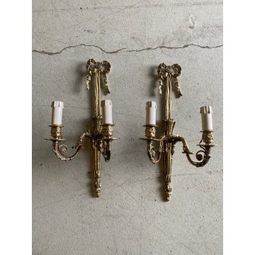 COPPIA APPLIQUE LAMPADA PARETE TORCERE 2 LUCI OTTONE DORATO XX sec