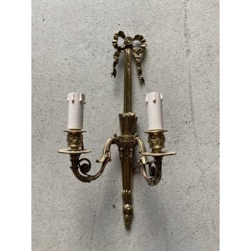 COPPIA APPLIQUE LAMPADA PARETE TORCERE 2 LUCI OTTONE DORATO XX sec