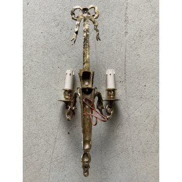 COPPIA APPLIQUE LAMPADA PARETE TORCERE 2 LUCI OTTONE DORATO XX sec