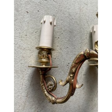 COPPIA APPLIQUE LAMPADA PARETE TORCERE 2 LUCI OTTONE DORATO XX sec