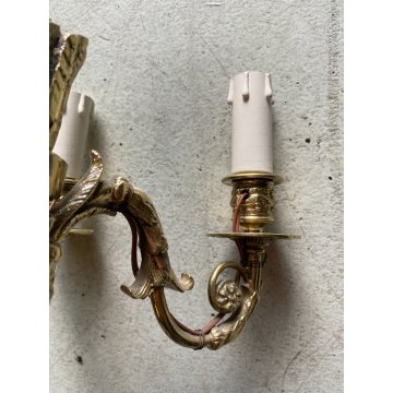 COPPIA APPLIQUE LAMPADA PARETE TORCERE 2 LUCI OTTONE DORATO XX sec