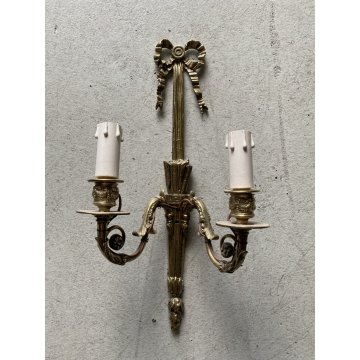COPPIA APPLIQUE LAMPADA PARETE TORCERE 2 LUCI OTTONE DORATO XX sec