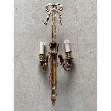 COPPIA APPLIQUE LAMPADA PARETE TORCERE 2 LUCI OTTONE DORATO XX sec
