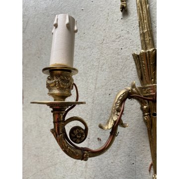 COPPIA APPLIQUE LAMPADA PARETE TORCERE 2 LUCI OTTONE DORATO XX sec