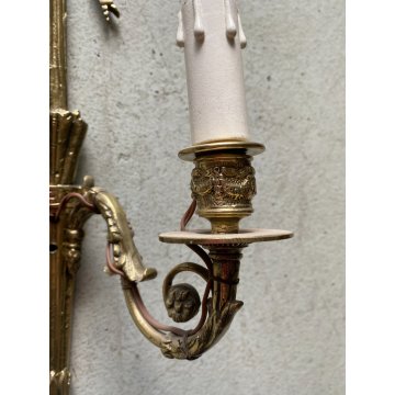 COPPIA APPLIQUE LAMPADA PARETE TORCERE 2 LUCI OTTONE DORATO XX sec