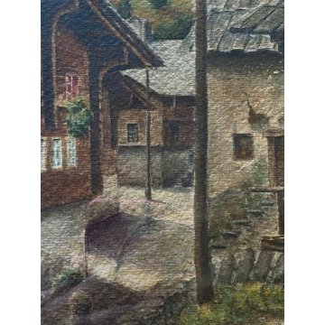 ANTICO DIPINTO ACQUERELLO Giov Bianchi PAESAGGIO MONTANO Macugnaga BAITE Walser