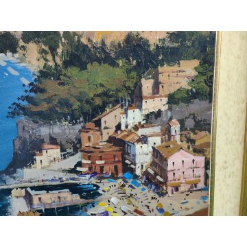 QUADRO DIPINTO OLIO TELA Luciano Lutring 2007 PAESAGGIO MARINA Golfo Sorrento