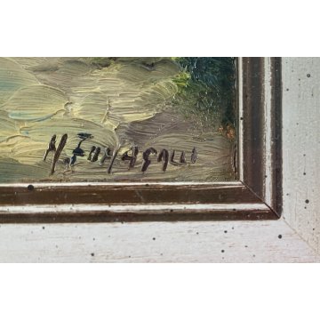 ANTICO PICCOLO QUADRO DIPINTO OLIO su RAME M. Fumagalli VEDUTA SENTIERO MONTAGNA