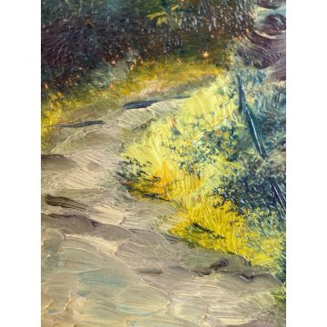 ANTICO PICCOLO QUADRO DIPINTO OLIO su RAME M. Fumagalli VEDUTA SENTIERO MONTAGNA