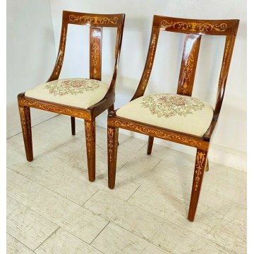 ANTICA COPPIA SEDIE POLTRONE CARLO X INTARSIATE IMPIALLACCIATE LEGNO MASSELLO