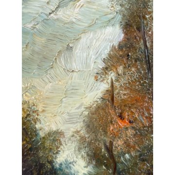 ANTICO PICCOLO QUADRO DIPINTO OLIO su RAME M. Fumagalli VEDUTA SENTIERO MONTAGNA