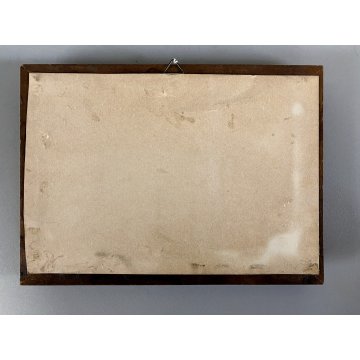 ANTICO PICCOLO QUADRO DIPINTO OLIO Kam. VEDUTA LAGO MONTAGNA BARCA con PESCATORE