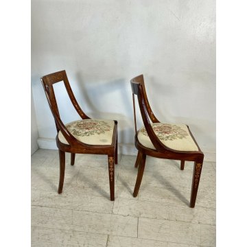 ANTICA COPPIA SEDIE POLTRONE CARLO X INTARSIATE IMPIALLACCIATE LEGNO MASSELLO