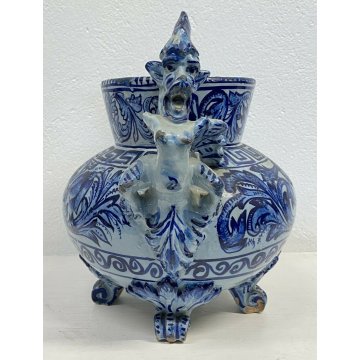 ANTICO VASO CERAMICA BIANSATO MADE IN ITALY CACHE-POT PORTA FIORI FINE 1800 OLD 