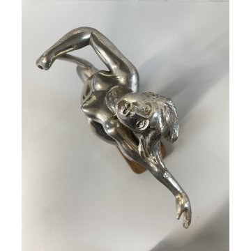 ANTICA SCULTURA LIBERTY METALLO CROMATO NUDO FIGURA FEMMINILE  MEZZA LUNA '800