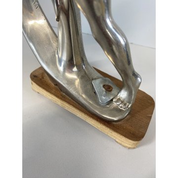 ANTICA SCULTURA LIBERTY METALLO CROMATO NUDO FIGURA FEMMINILE  MEZZA LUNA '800