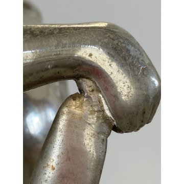 ANTICA SCULTURA LIBERTY METALLO CROMATO NUDO FIGURA FEMMINILE  MEZZA LUNA '800