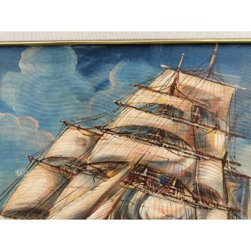 QUADRO DIPINTO OLIO TELA Luciano Lutring 1993 PAESAGGIO MARINA Velieri sul Mare