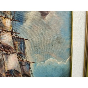 QUADRO DIPINTO OLIO TELA Luciano Lutring 1993 PAESAGGIO MARINA Velieri sul Mare