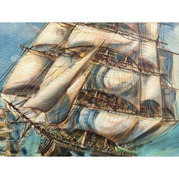 QUADRO DIPINTO OLIO TELA Luciano Lutring 1993 PAESAGGIO MARINA Velieri sul Mare