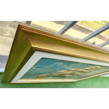 QUADRO DIPINTO OLIO TELA Luciano Lutring 1993 PAESAGGIO MARINA Velieri sul Mare