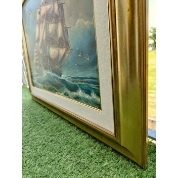 QUADRO DIPINTO OLIO TELA Luciano Lutring 1993 PAESAGGIO MARINA Velieri sul Mare