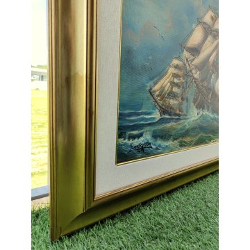QUADRO DIPINTO OLIO TELA Luciano Lutring 1993 PAESAGGIO MARINA Velieri sul Mare