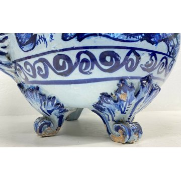 ANTICO VASO CERAMICA BIANSATO MADE IN ITALY CACHE-POT PORTA FIORI FINE 1800 OLD 