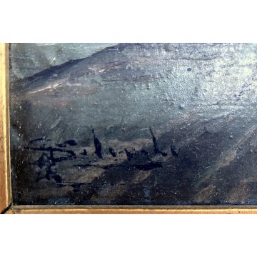 PICCOLO DIPINTO OLIO Giuseppe Solenghi PAESAGGIO URBANO Milano TRENO PIOGGIA 900