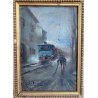 PICCOLO DIPINTO OLIO Giuseppe Solenghi PAESAGGIO URBANO Milano TRENO PIOGGIA 900