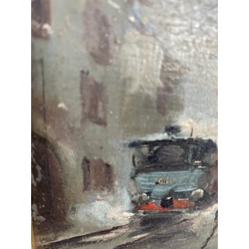 PICCOLO DIPINTO OLIO Giuseppe Solenghi PAESAGGIO URBANO Milano TRENO PIOGGIA 900