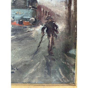 PICCOLO DIPINTO OLIO Giuseppe Solenghi PAESAGGIO URBANO Milano TRENO PIOGGIA 900