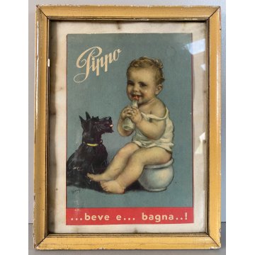 ILLUSTRAZIONE VINTAGE SCATOLA BAMBOLA Pippo ...Beve e bagna... RATTI Arona '40