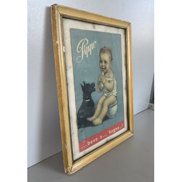 ILLUSTRAZIONE VINTAGE SCATOLA BAMBOLA Pippo ...Beve e bagna... RATTI Arona '40
