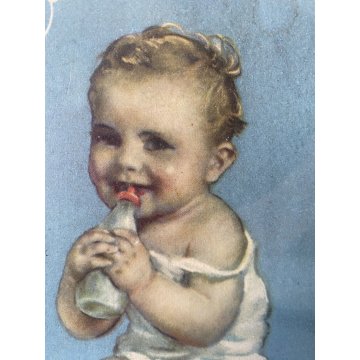 ILLUSTRAZIONE VINTAGE SCATOLA BAMBOLA Pippo ...Beve e bagna... RATTI Arona '40