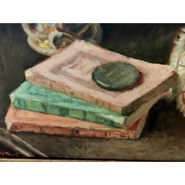 ANTICO QUADRO DIPINTO OLIO TAVOLA C. Vitale GRAZIA RICEVUTA Natura Morta XX sec.