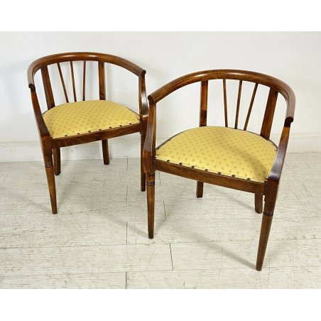 ANTICA COPPIA POLTRONA POZZETTO POLTRONCINE SEDIE LEGNO NOCE 1800 EPOCA BAMBINO 