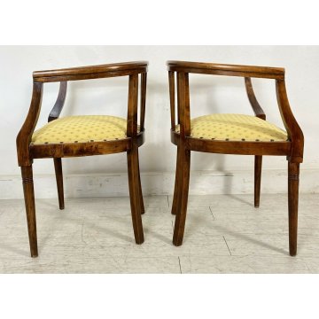 ANTICA COPPIA POLTRONA POZZETTO POLTRONCINE SEDIE LEGNO NOCE 1800 EPOCA BAMBINO 