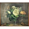 ANTICO QUADRO DIPINTO OLIO TELA Donnino Pozzi NATURA MORTA fiori MAGNOLIA XX sec