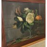 ANTICO QUADRO DIPINTO OLIO TELA Donnino Pozzi NATURA MORTA fiori MAGNOLIA XX sec