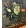 ANTICO QUADRO DIPINTO OLIO TELA Donnino Pozzi NATURA MORTA fiori MAGNOLIA XX sec