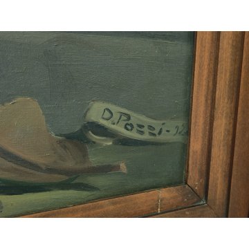 ANTICO QUADRO DIPINTO OLIO TELA Donnino Pozzi NATURA MORTA fiori MAGNOLIA XX sec