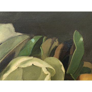 ANTICO QUADRO DIPINTO OLIO TELA Donnino Pozzi NATURA MORTA fiori MAGNOLIA XX sec