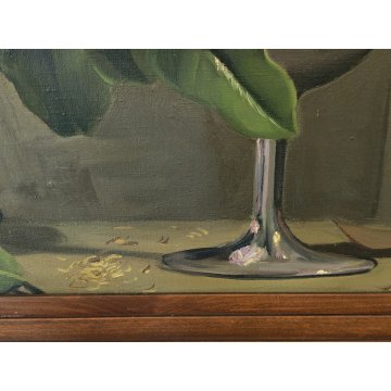ANTICO QUADRO DIPINTO OLIO TELA Donnino Pozzi NATURA MORTA fiori MAGNOLIA XX sec