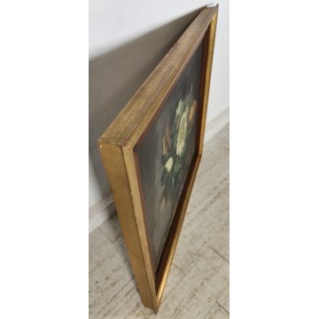 ANTICO QUADRO DIPINTO OLIO TELA Donnino Pozzi NATURA MORTA fiori MAGNOLIA XX sec