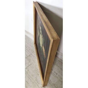 ANTICO QUADRO DIPINTO OLIO TELA Donnino Pozzi NATURA MORTA fiori MAGNOLIA XX sec
